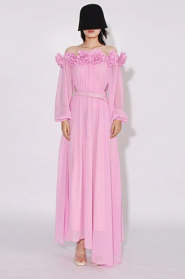 Marge Off Shoulder Flowers Maxi Dress
