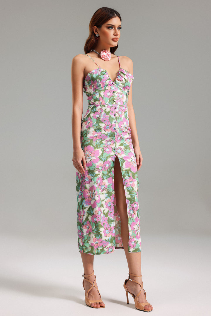 Vako Printed Slit Midi Dress