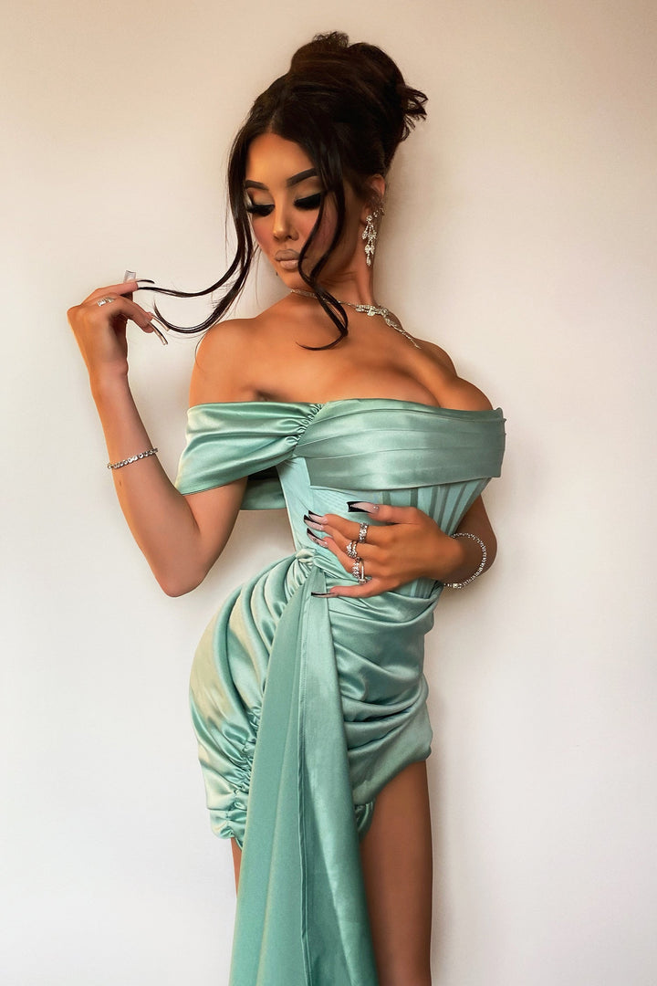Corset Satin Mini Dress - Mint