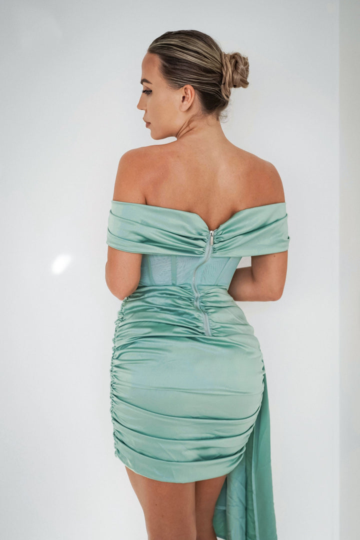 Off Shoulder Drape Corset Mini Dress