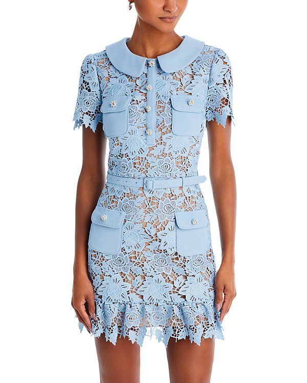 Mauris Diamond Button Short Sleeve Flowers Lace Mini Dress