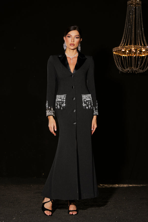 Eren Deep-V Diamond Suit High Slit Maxi Dress