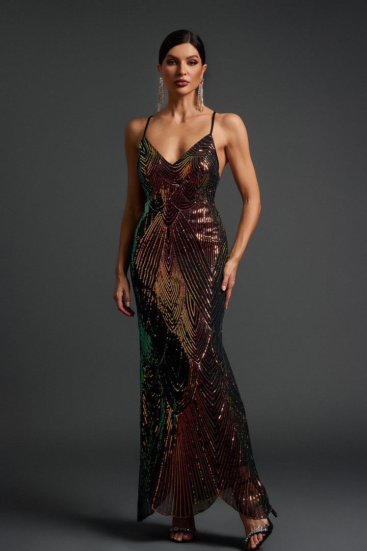 Thea V-neck Sequin Maxi Dress