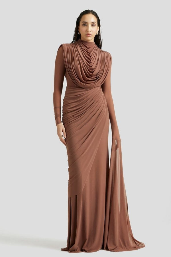 Katrina Cowl Neck Long Sleeve Maxi Dress  IN Coffee