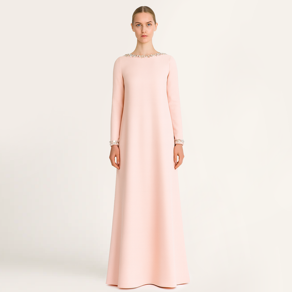Amara Beaded Pale Pink Long Dress