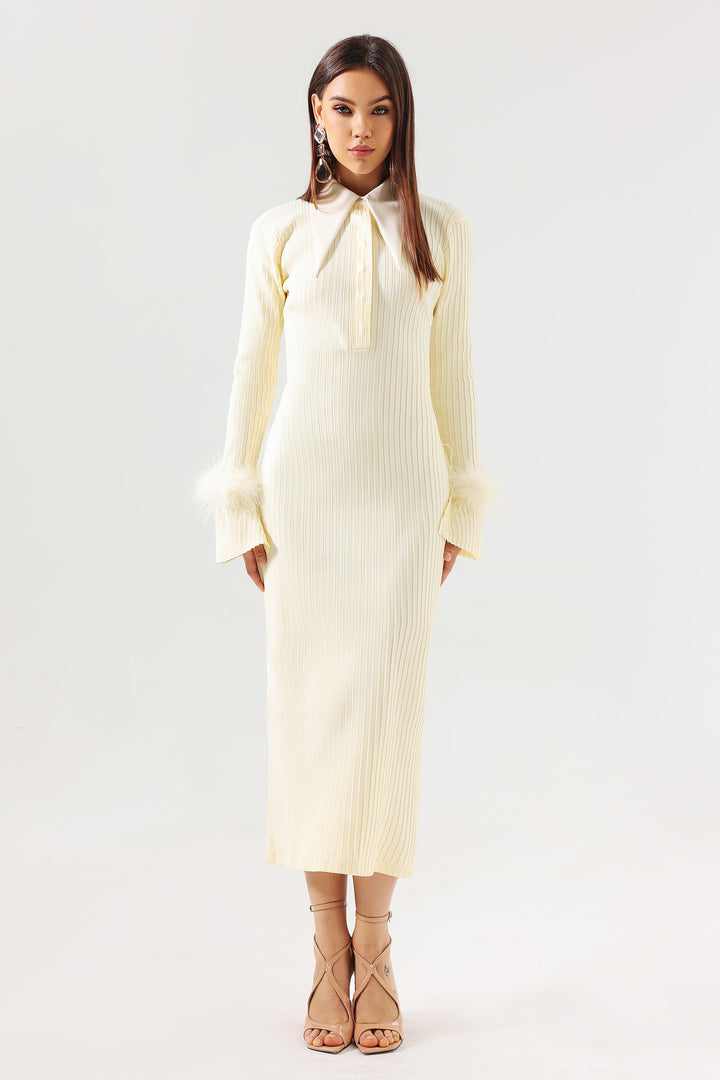 Diomond Feather Knitted Midi Dress