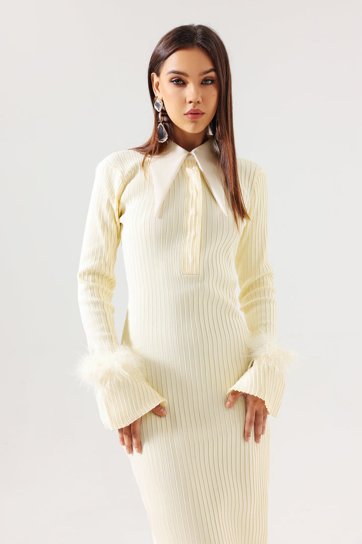 Diomond Feather Knitted Midi Dress