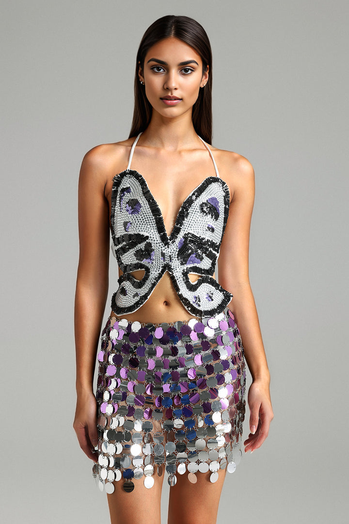 Sinai Butterfly Sequins Top - Black