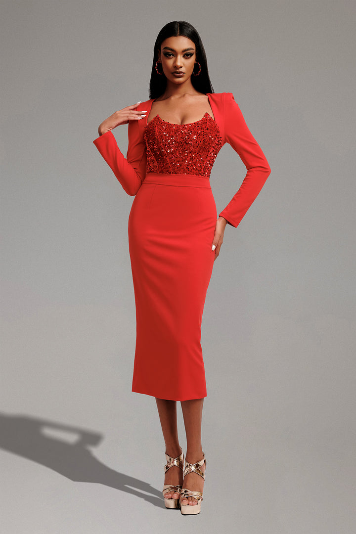 Dlasa Long Sleeves Bandage Midi Dress