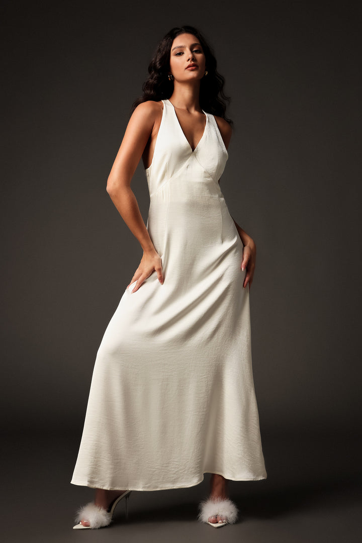 Ueza V-Neck Halter Sleeveless Maxi Dress
