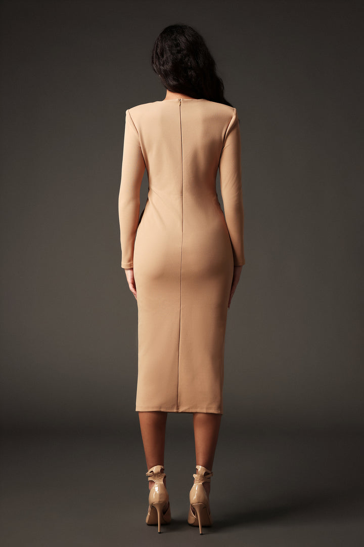 Mistrsa Long Sleeves Round Neck Slit Maxi Dress