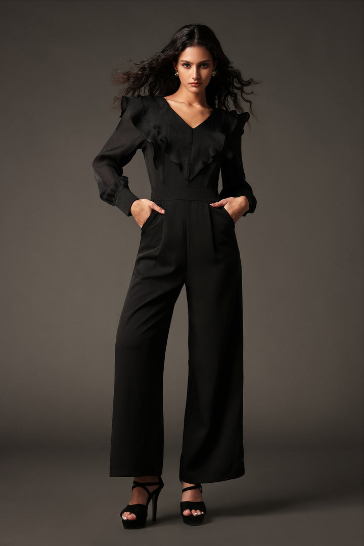 Veva V-Neck Ruffled Long Sleeves Jumpsuit