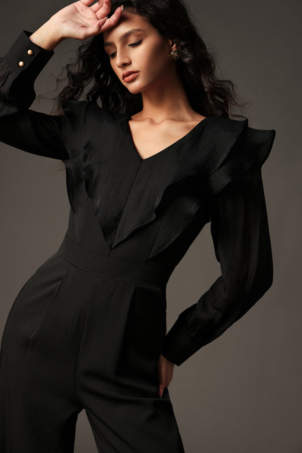 Veva V-Neck Ruffled Long Sleeves Jumpsuit