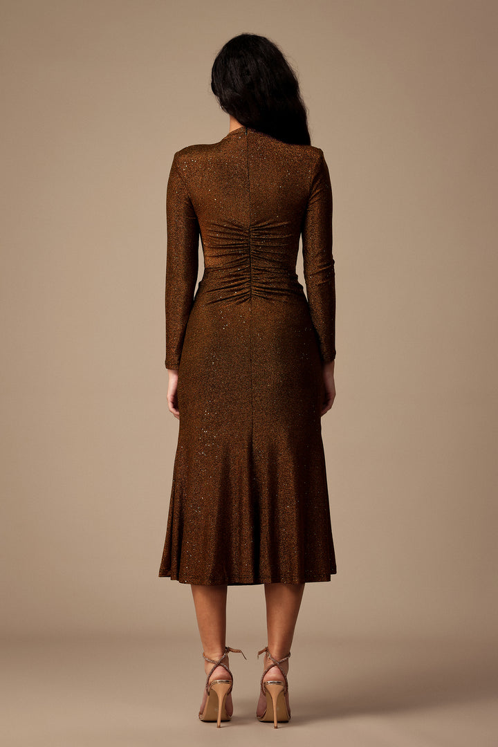 Saha Long Sleeves Shirring Slit Maxi Dress