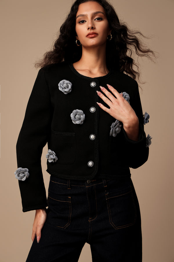 Mailik Long Sleeves Flowers Mini Jacket