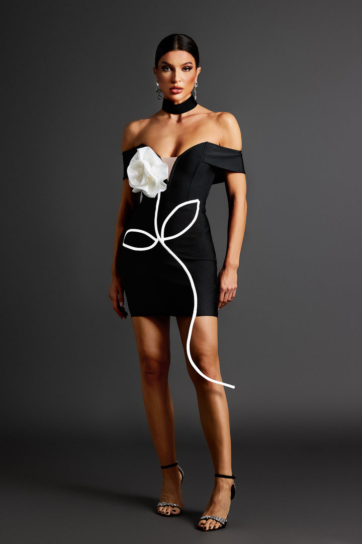 Ulasa Deep-V Flower Bandage Mini Dress