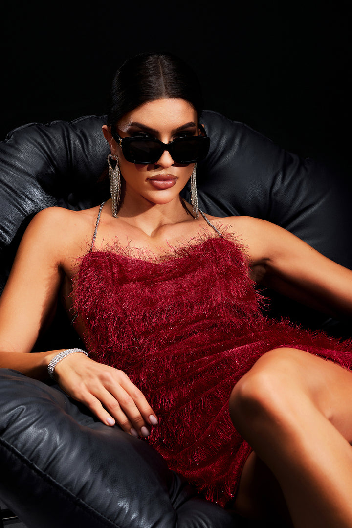 Zalia Backless Artificial Feather Mini Dress