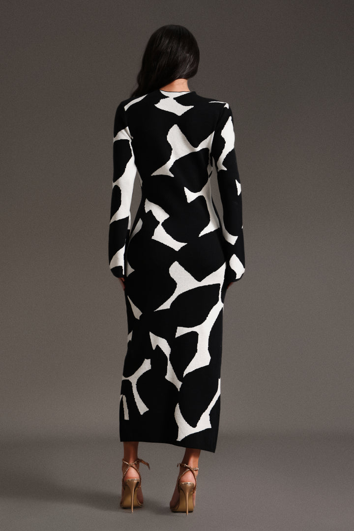 Sadala Leopard Print Round Neck Long Sleeves Maxi Dress
