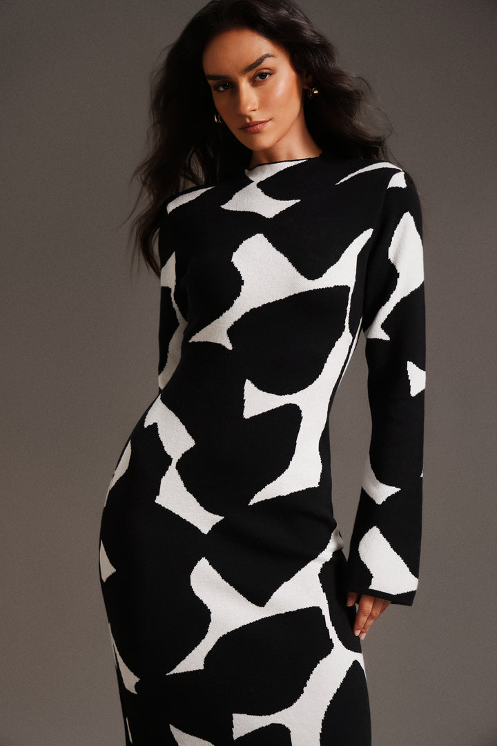 Sadala Leopard Print Round Neck Long Sleeves Maxi Dress