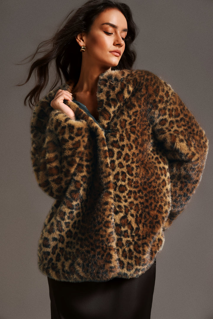 Mirae Leopard Print Long Sleeves Printing Fur Coat