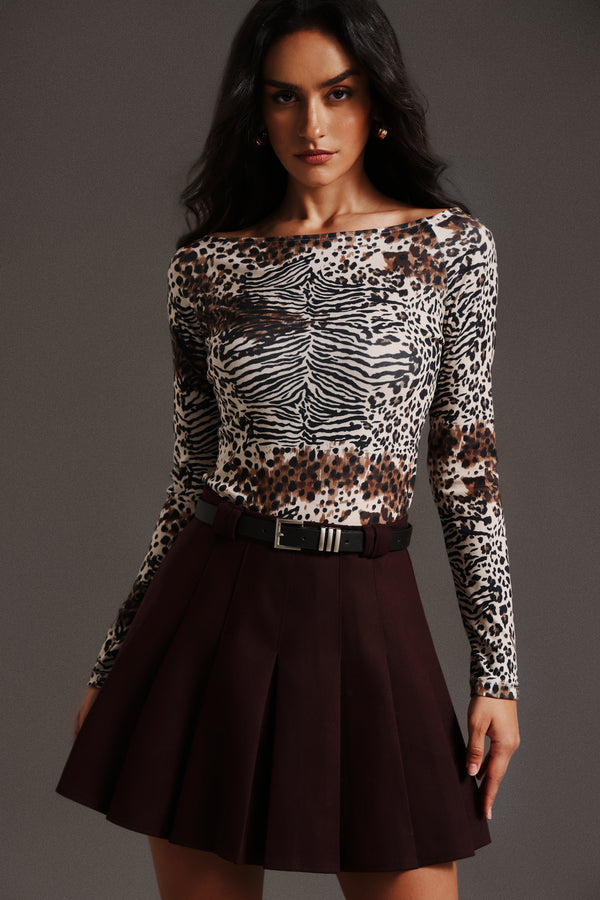Maris Leopard Print Round Neck Long Sleeves Top