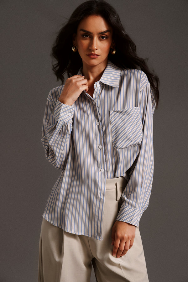 Pamak Long Sleeves Stripe Blouse