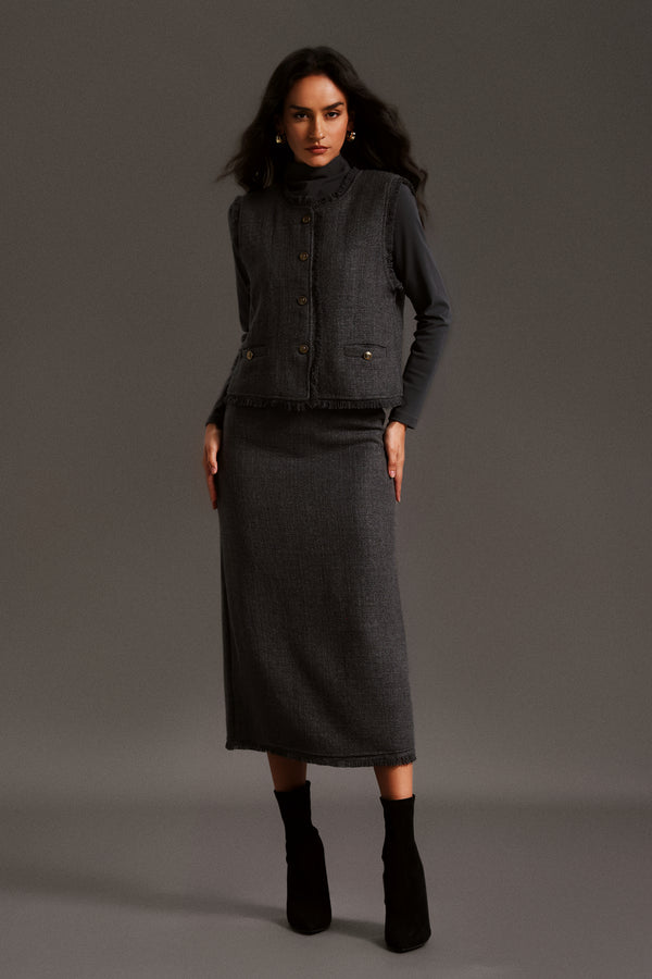Xenia Long Sleeves Vest Skirt Set