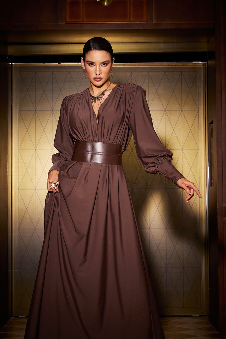 Encho Deep-V Long Sleeves Maxi Dress