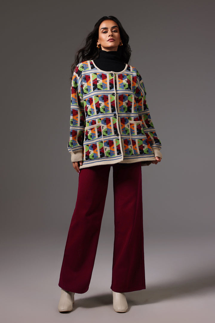 Starsha Round Neck Long Sleeves Sweater Coat