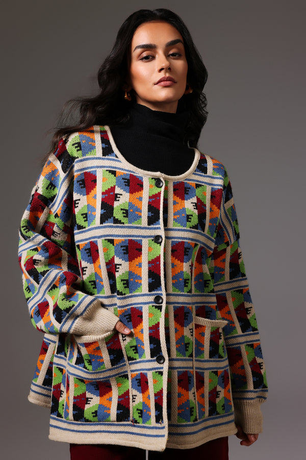 Starsha Round Neck Long Sleeves Sweater Coat