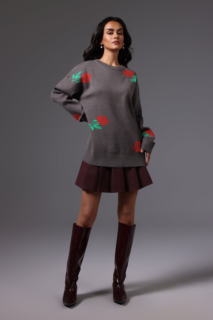 Giada Round Neck Flowers Sweater