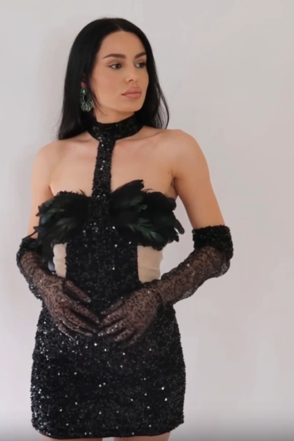 Nayo Sequin Feather Mini Dress