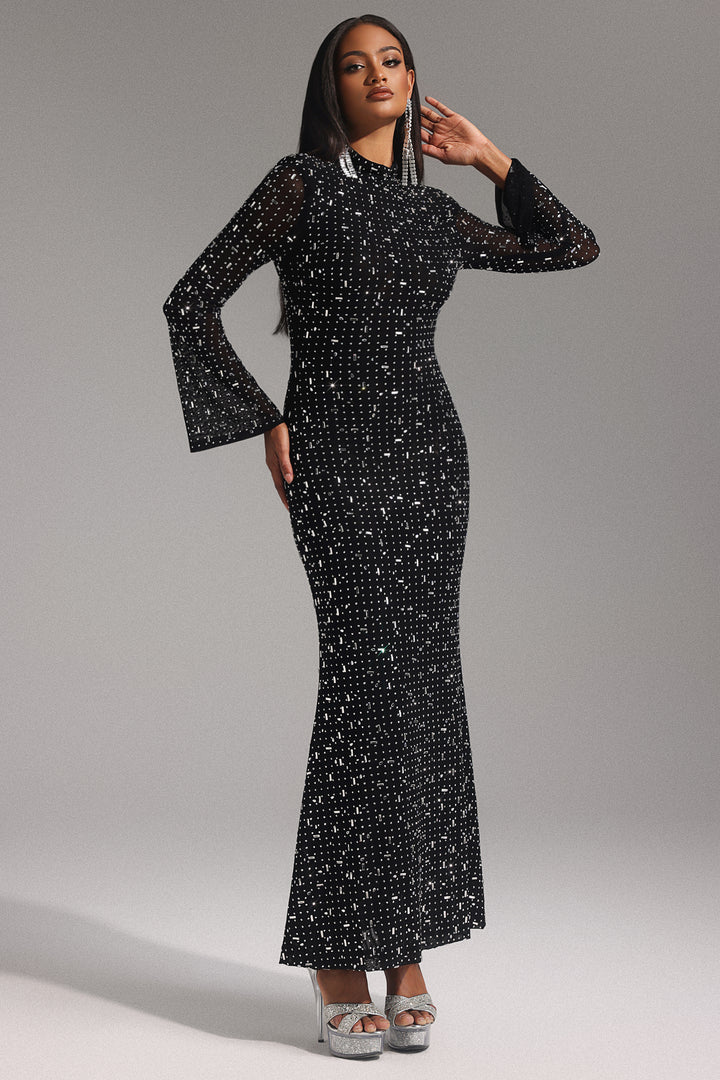 Eurien Choker Long Sleeve Diamond Maxi Dress