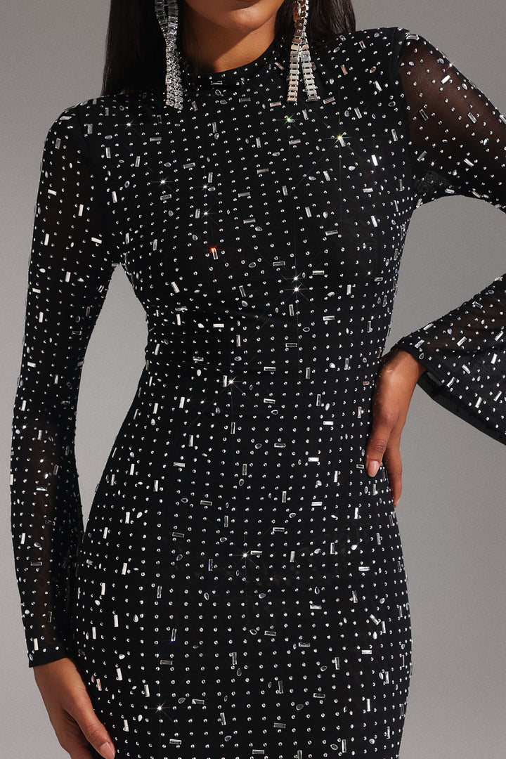 Eurien Choker Long Sleeve Diamond Maxi Dress