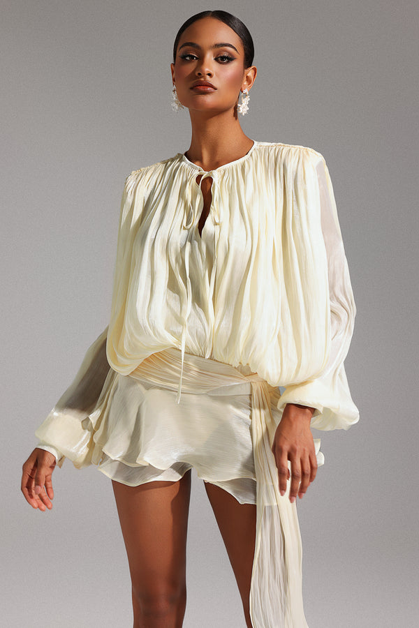 Dekia Long Sleeve Hollow Out Flounce Mini Top