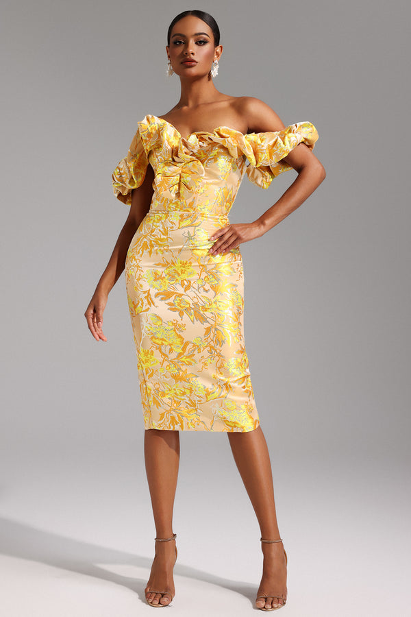 Merrit Off Shoulder Jacquard Midi Dress