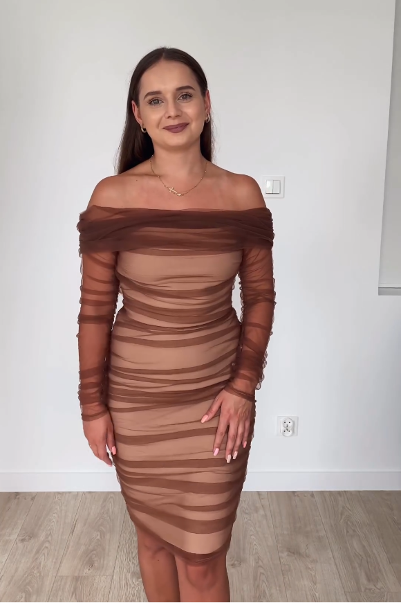 Rowena Ruched Mesh Bandage Midi Dress