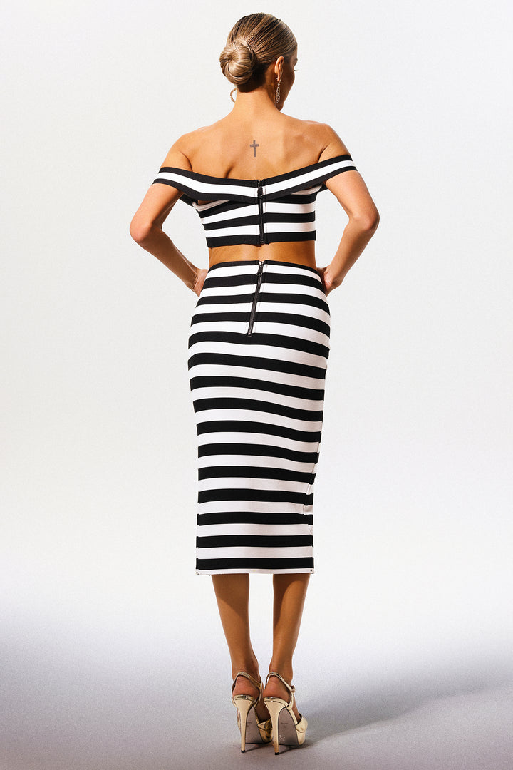 Martha Straight Shoulder Hollow Out Slit Bandage Midi Two-Piece Set