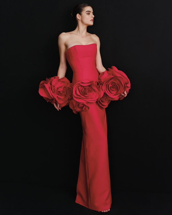 Strapless Maxi Dress with Flower Embellishments