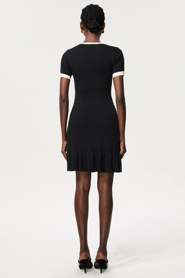 Loulia Gold Button Short Sleeves Fishtail Knitted Mini Dress