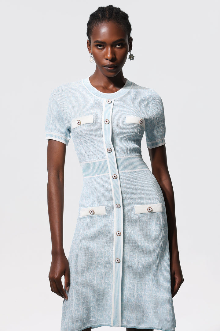 Galla Round Neck Short Sleeves Knitted Mini Dress