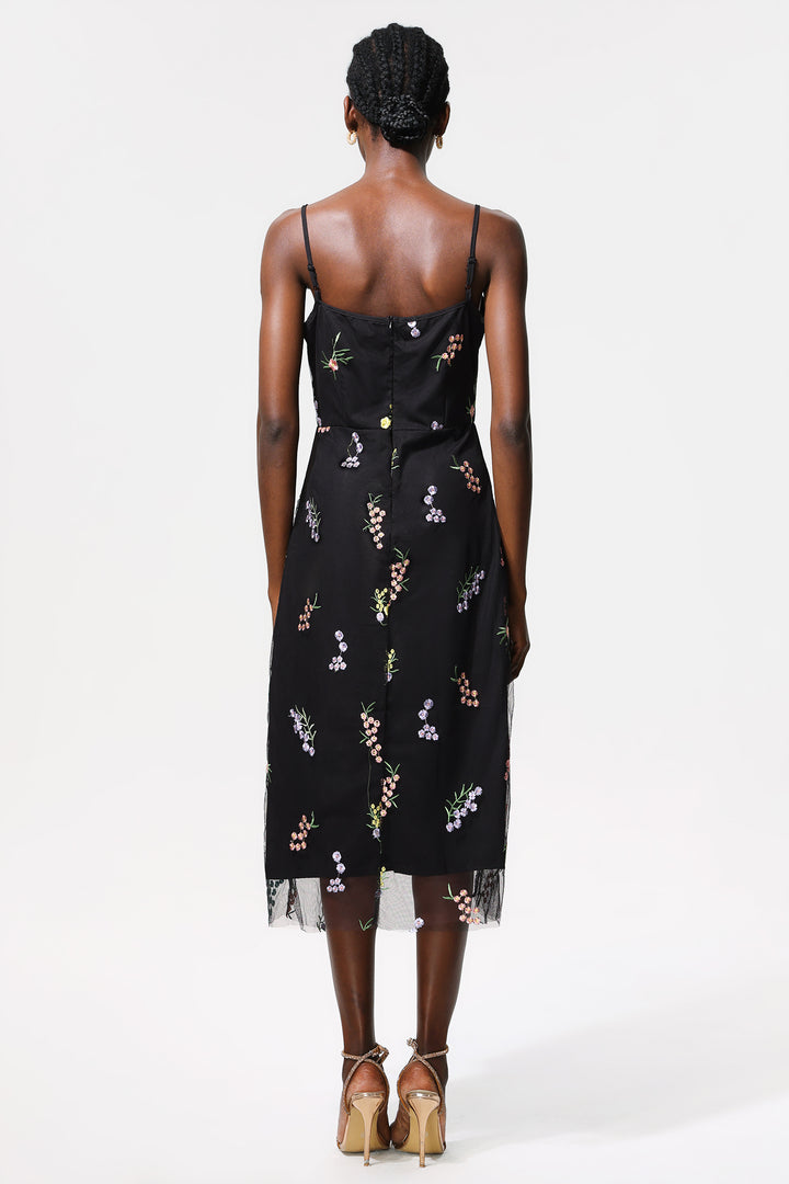 Minola  Sleeveless Sequin Embroidery Midi Dress