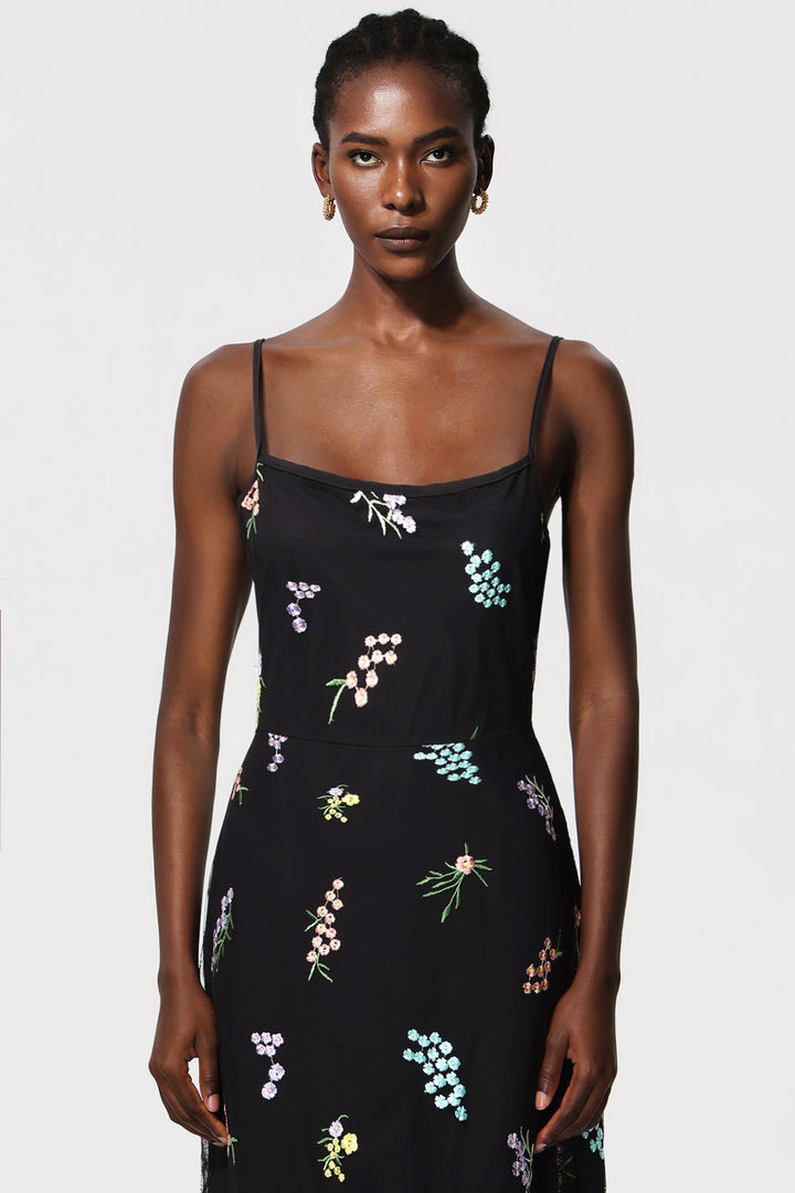Minola  Sleeveless Sequin Embroidery Midi Dress