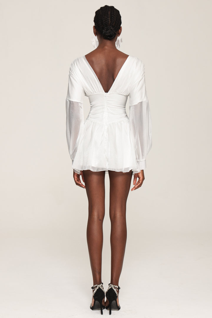 Steffi V Neck Bowknot Long Sleeves Mini Dress