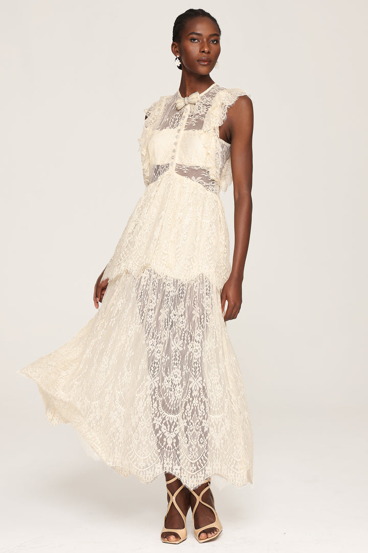 Xava Diamond Bowknot Lace Maxi Dress