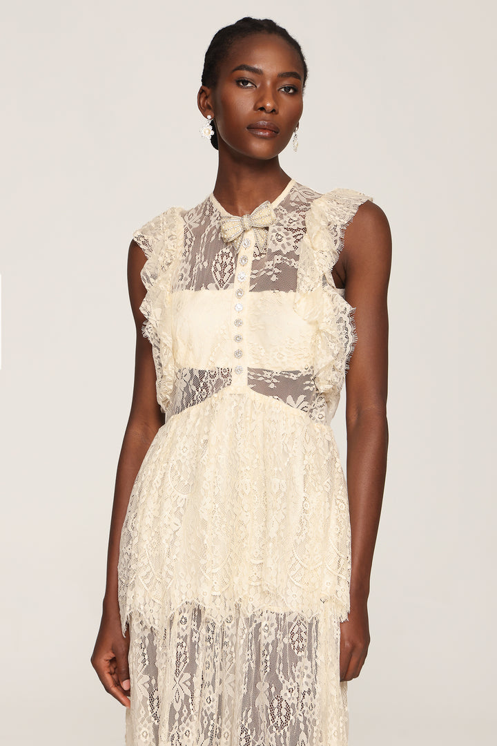 Xava Diamond Bowknot Lace Maxi Dress