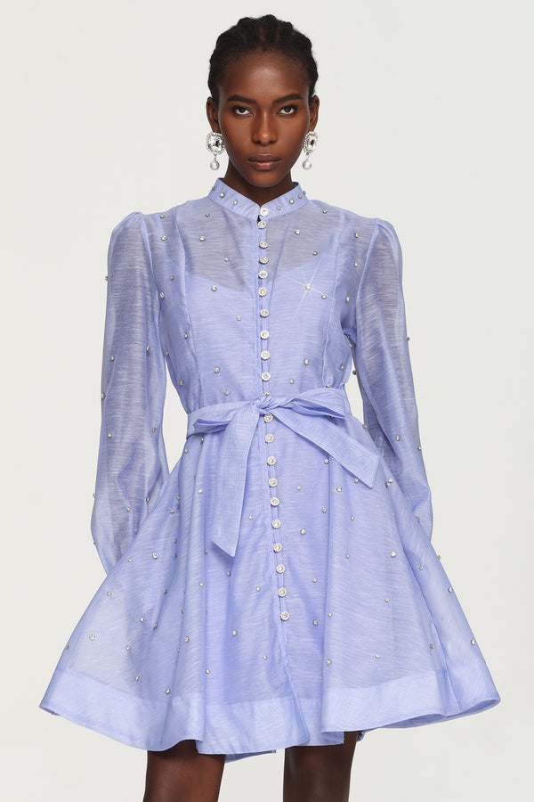 Farrah Long Sleeves Diamond Button Shirt Mini Dress