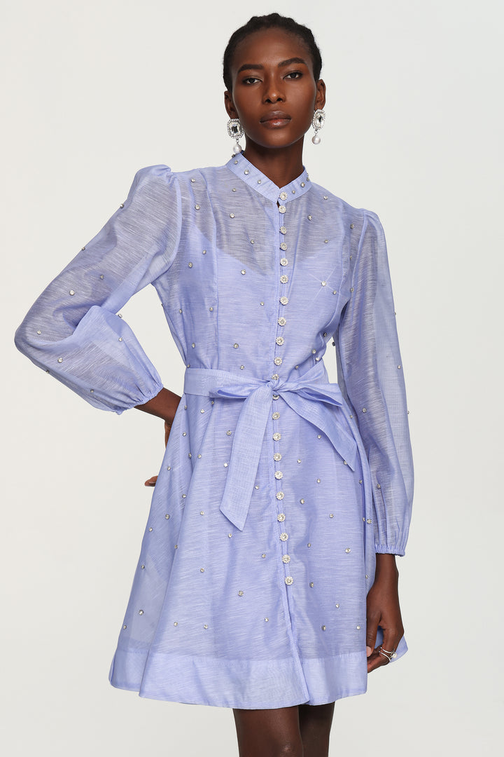 Farrah Long Sleeves Diamond Button Shirt Mini Dress
