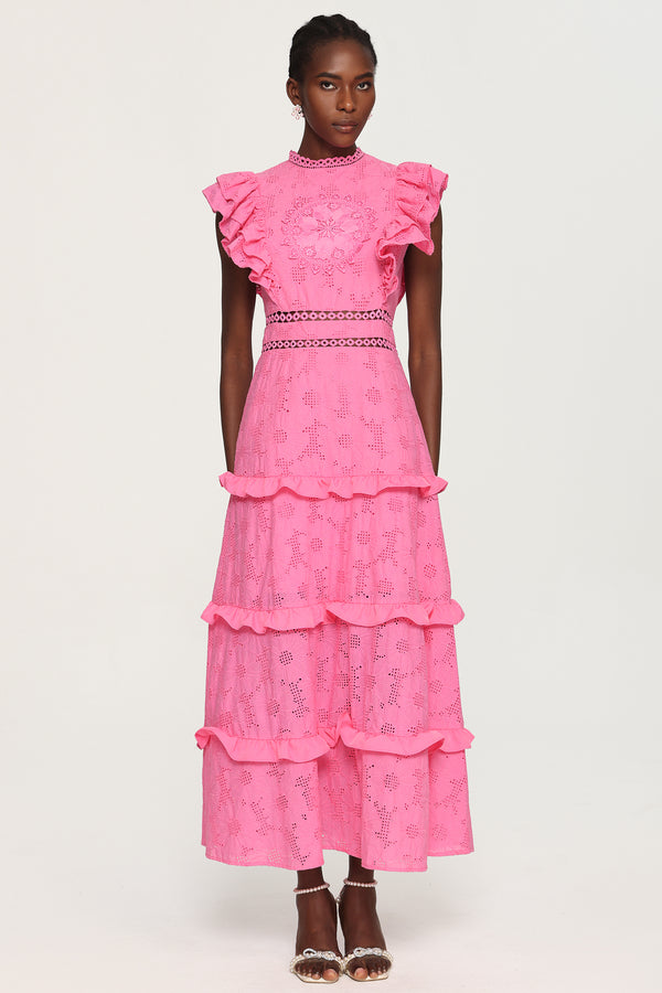 Evvie Round Neck Lace Layered Maxi Dress