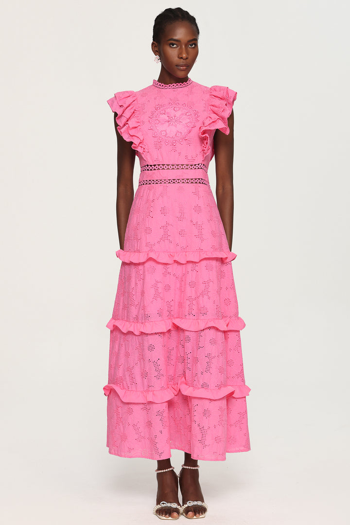 Evvie Round Neck Lace Layered Maxi Dress